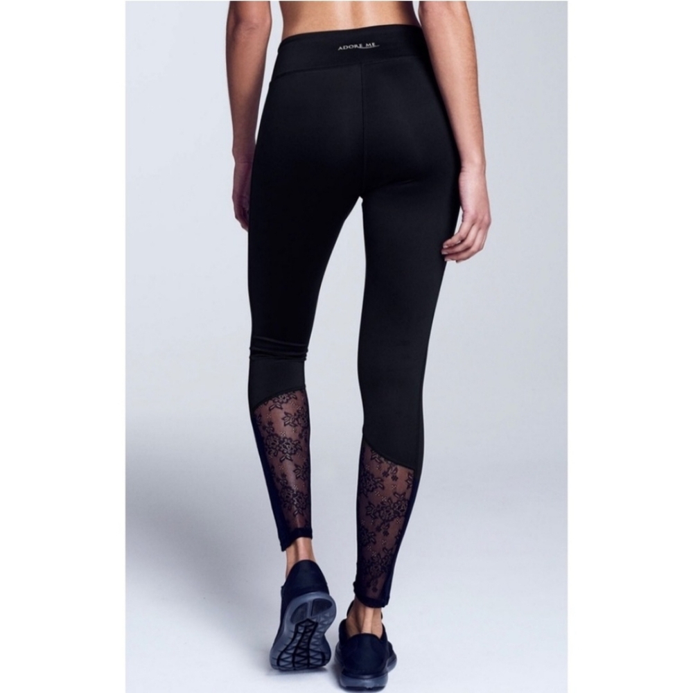 Adore Me Floral Lace Rica Leggings Full Length High Rise Black Women's Large